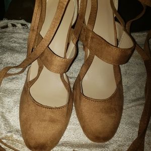 Tan ankle strap heels size 11